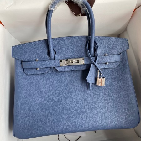 Hermes Birkin 30 Retourne Handmade Bag in Blue Agate Epsom Calfskin