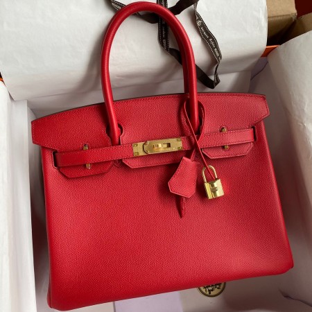 Hermes Birkin 30 Retourne Handmade Bag In Red Epsom Calfskin