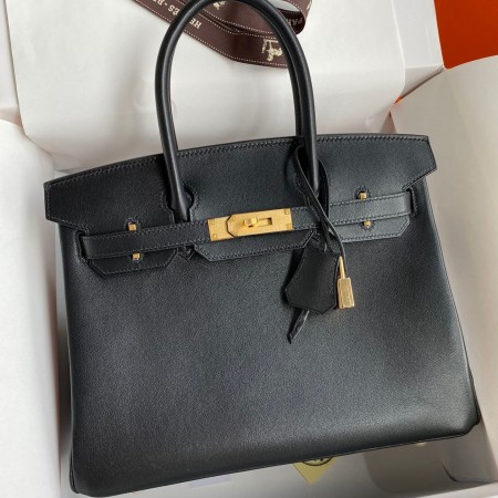 Hermes Birkin 30 Retourne Handmade Bag In Black Swift Leather