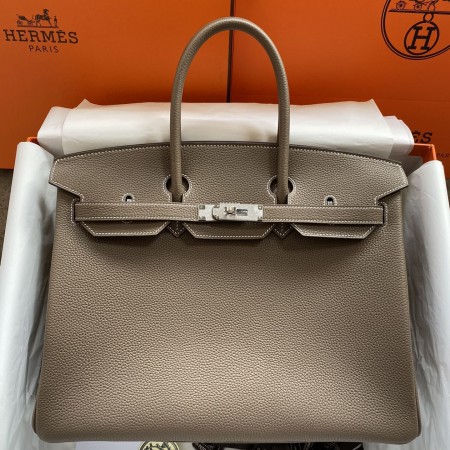 Hermes Birkin 35 Retourne Handmade Bag In Taupe Clemence Leather 