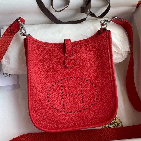 Hermes Evelyne Mini Handmade Bag in Red Clemence Leather 