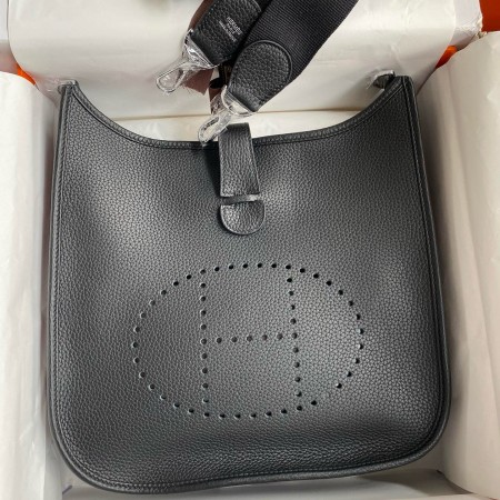 Hermes Evelyne III PM 29 Handmade Bag in Black Clemence Leather