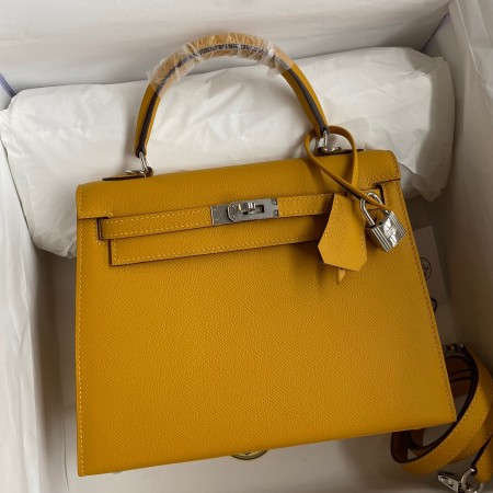 Hermes Kelly Sellier 25 Handmade Bag In Jaune Ambre Epsom Calfskin