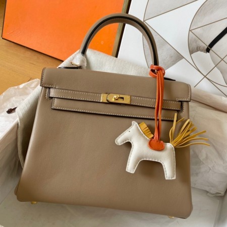 Hermes Kelly Retourne 25 Handmade Bag In Grey Swift Calfskin