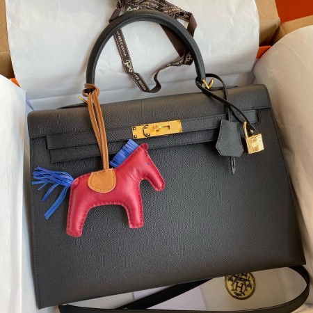 Hermes Kelly Sellier 35 Handmade Bag In Black Epsom Calfskin