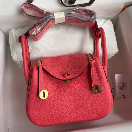 Hermes Mini Lindy Handmade Bag In Rose Lipstick Clemence Leather