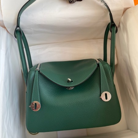 Hermes Lindy 26 Handmade Bag In Malachite Clemence Leather