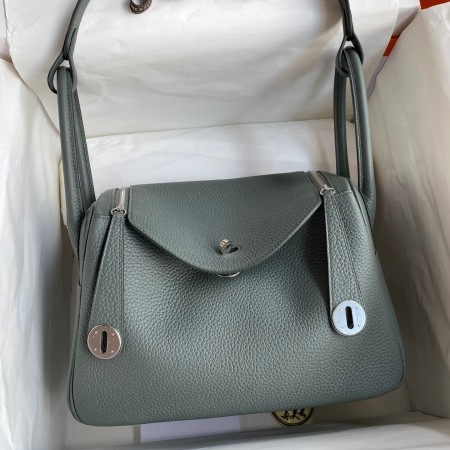 Hermes Lindy 26 Handmade Bag In Vert Amande Clemence Leather