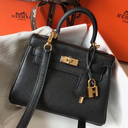 Hermes Mini Kelly 20cm Bag In Black Clemence Leather