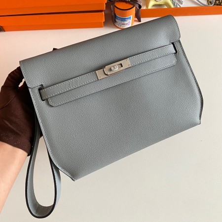 Hermes Kelly Depeches 25 Pouch in Blue Lin Epsom Calfskin 