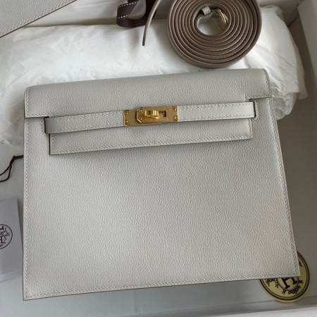 Hermes Kelly Danse II Handmade Bag In Pearl Grey Evercolor Calfskin