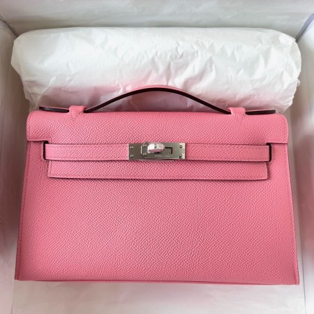 Hermes Kelly Pochette Handmade Bag In Rose Confetti Epsom Calfskin