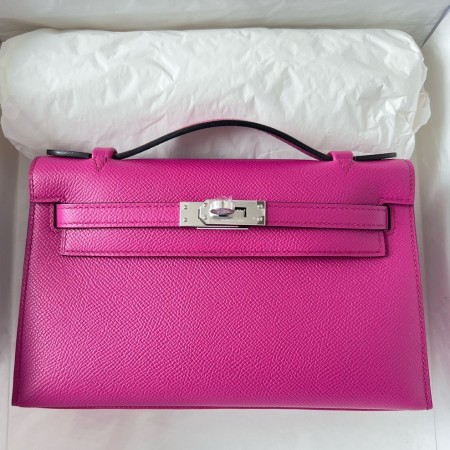 Hermes Kelly Pochette Handmade Bag In Rose Purple Epsom Calfskin