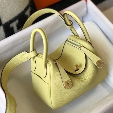 Hermes Lindy Mini Bag In Jaune Poussin Clemence Calfskin