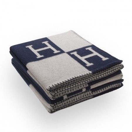 Hermes Avalon Blanket In Blue Wool and Cashmere