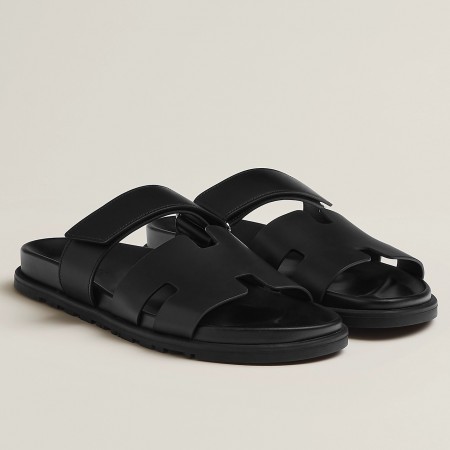 Hermes Men's Chypre Sandals in Black Calfskin 