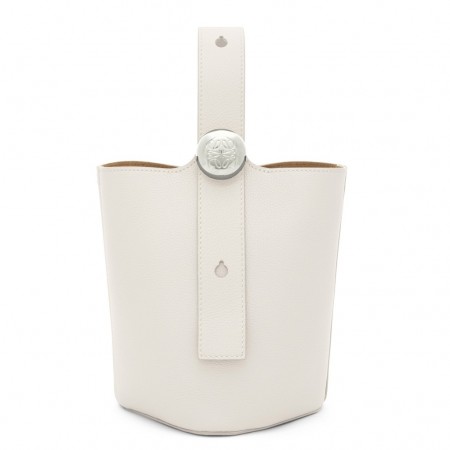 Loewe Mini Pebble Bucket Bag in White Grained Leather