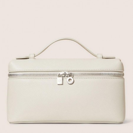 Loro Piana Extra Pocket Pouch L19 in White Grained Leather