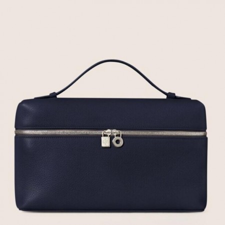 Loro Piana Extra Pocket Pouch L27 in Dark Blue Grained Leather