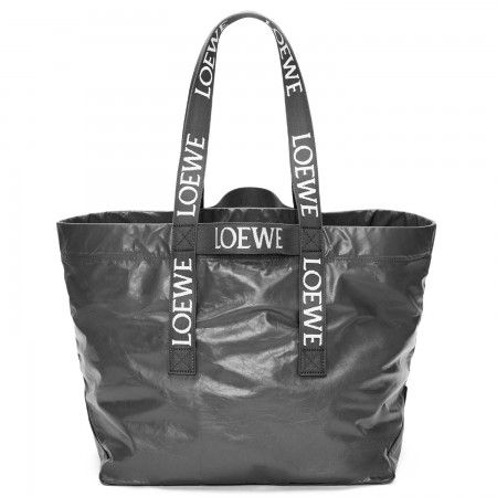 Loewe Fold Shopper Bag in Black Paper Calfskin 