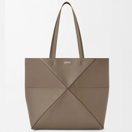 Loewe Medium Horizontal Puzzle Fold Tote Bag in Taupe Grained Leather