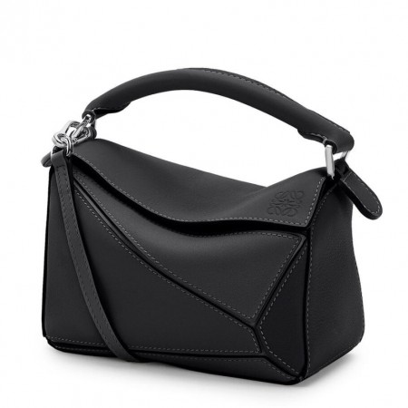 Loewe Mini Puzzle Bag In Black Calfskin Leather