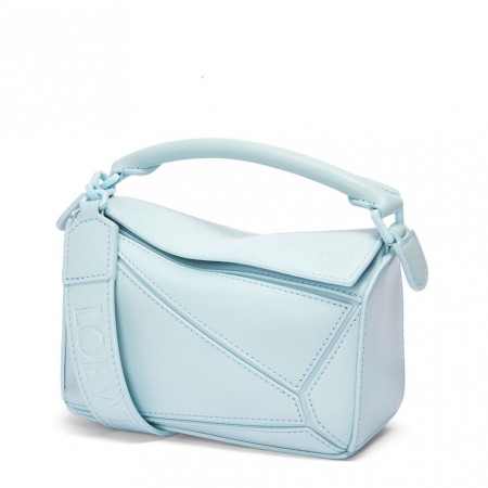 Loewe Puzzle Mini Bag In Aquamarine Satin Calfskin