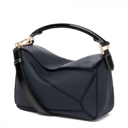 Loewe Small Puzzle Bag In Dark Blue Grained Calfskin