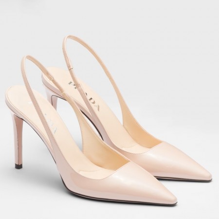 Prada Slingbacks Pumps 95mm In Powder Pink Patent Leather