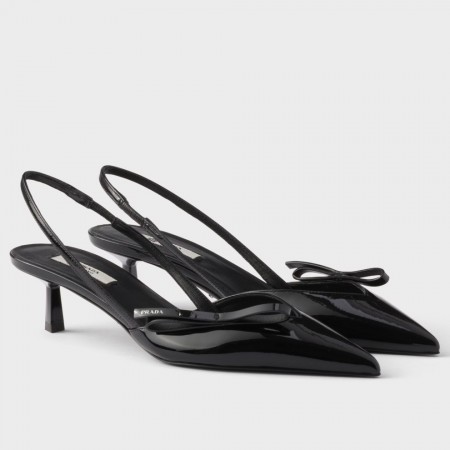 Prada Slingback Pumps 45mm in Black Patent Leather