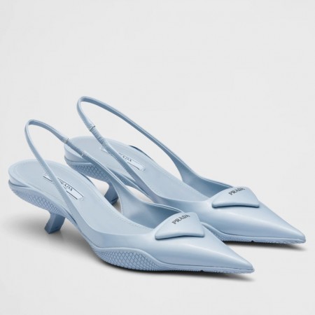 Prada Slingback Pumps In Light Blue Brushed Leather 