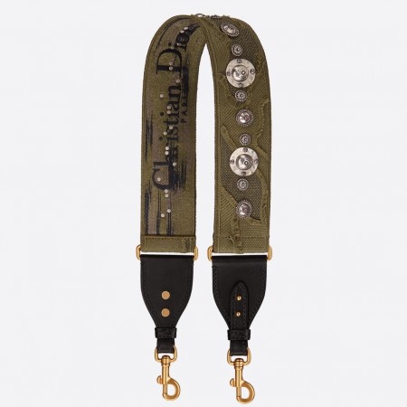 Dior Shoulder Strap In Green Camouflage Embroidered Canvas