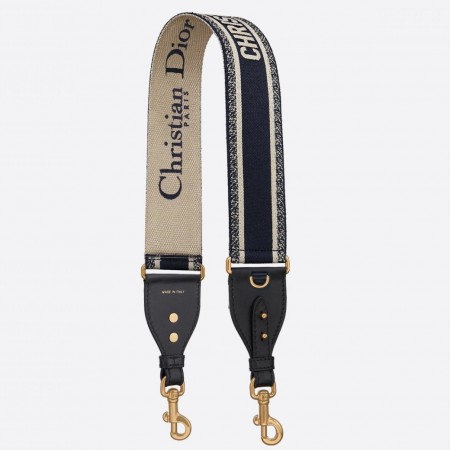 Dior Shoulder Strap with Ring in Blue Embroidery Canvas