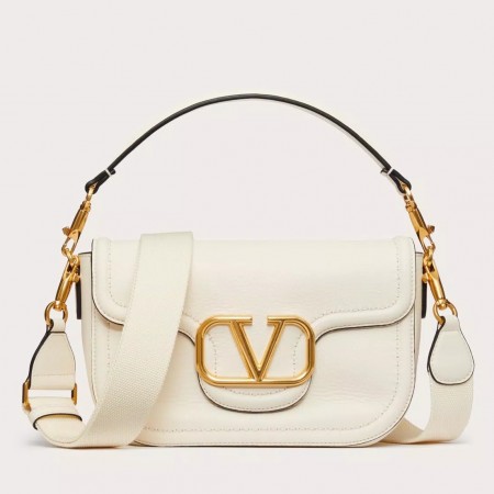 Valentino Alltime Shoulder Bag in White Grained Leather