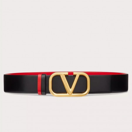 Valentino VLogo Reversible Belt 40mm in Black and Red Calfskin