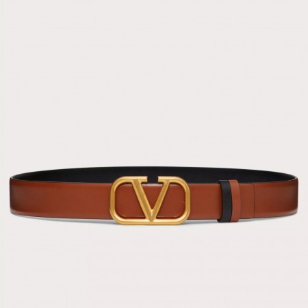 Valentino VLogo Reversible Belt 30mm in Brown and Black Calfskin