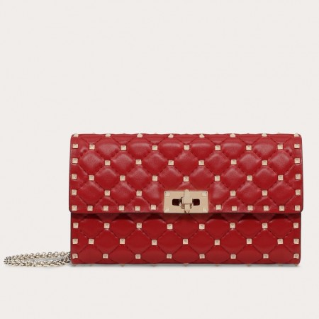 Valentino Rockstud Spike Chain Clutch In Red Lambskin