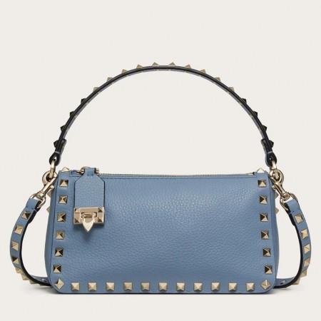 Valentino Rockstud Small Crossbody Bag In Blue Grained Calfskin