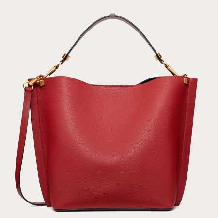 Valentino Escape Hobo Bag In Red Grained Calfskin