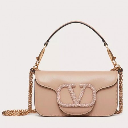 Valentino Small Loco Shoulder Poudre Bag with Crystals Logo