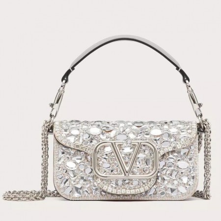 Valentino Small Loco Shoulder Bag with Silver Crystals