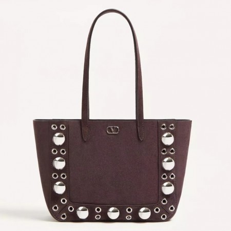 Valentino Nellcote Mini Shopping Bag in Chocolate Suede Calfskin