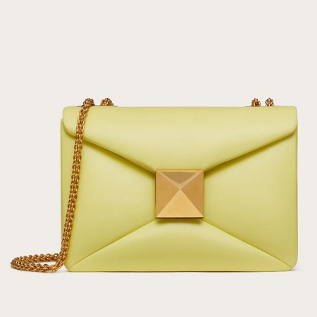 Valentino One Stud Chain Bag In Yellow Nappa Leather