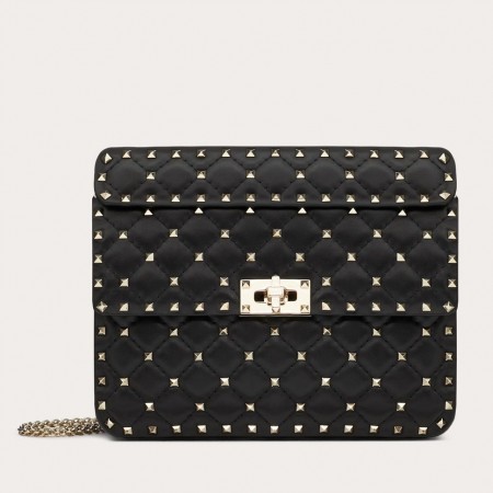 Valentino Rockstud Spike Medium Bag In Black Nappa Leather