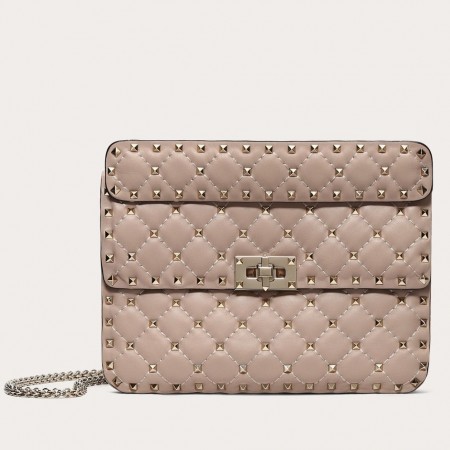 Valentino Medium Rockstud Spike Chain Nude Bag