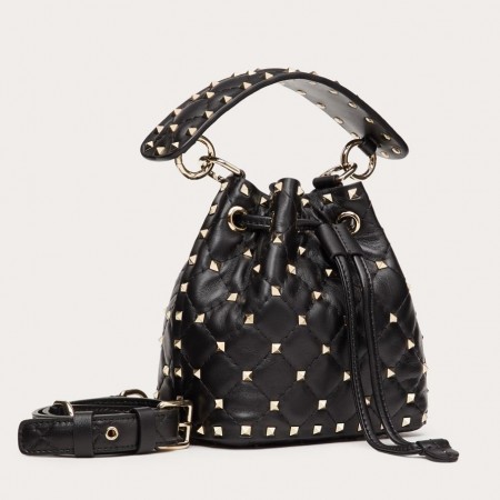 Valentino Mini Rockstud Spike Bucket Black Bag