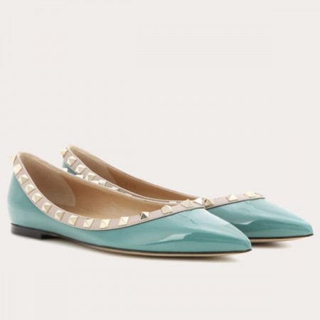 Valentino Rockstud Ballet Flats In Light Blue Patent Leather