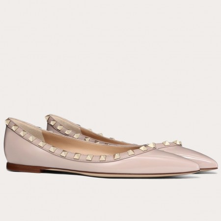 Valentino Rockstud Ballet Flats In Powder Patent Leather