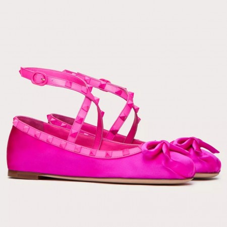 Valentino Garavani Rockstud Ballerina In Pink Satin