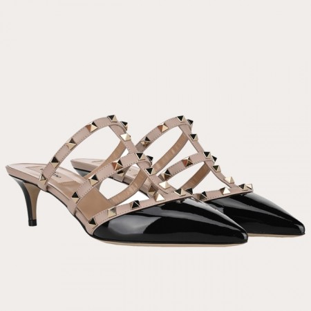 Valentino Rockstud Mules 50mm In Black Patent Leather